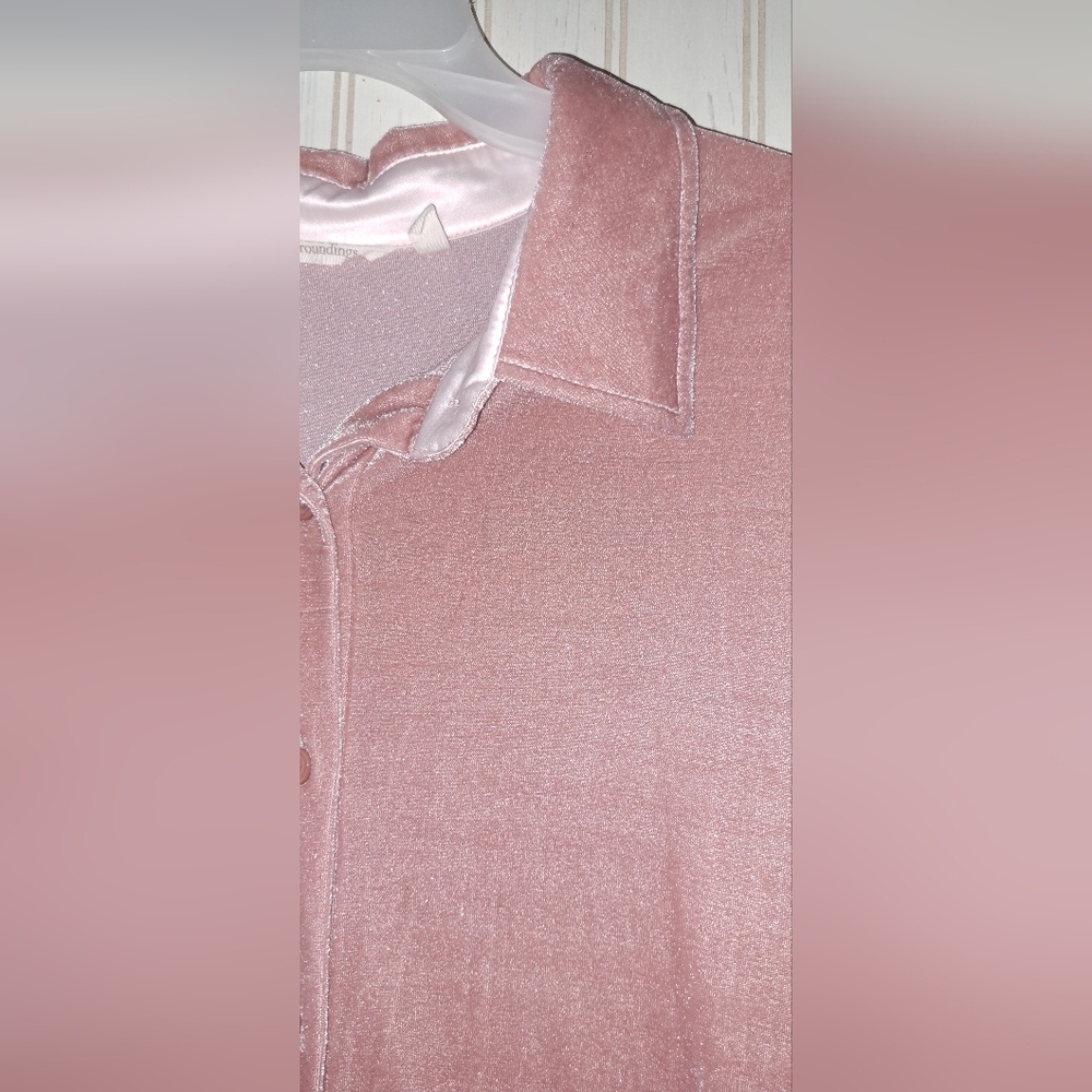 Ladies Soft Surroundings Soft Rose Velvet Tunic Top 1X Button Front Long Sleeve - Picture 5 of 9